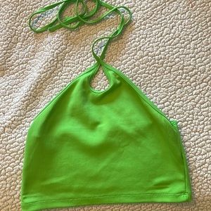3 halter tops, lime green white and black